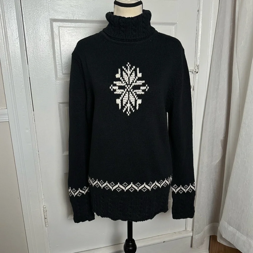 Northern Reflections‎ Vintage Black Turtleneck Sweater White Nordic Embroidered - Picture 3 of 16
